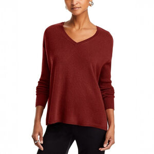NWT C by Bloomingdale's Cashmere V-Neck Sweater Ribbed Sleeve $188 - Size L